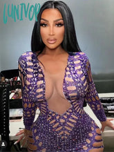 Lunivop Summer Women Long Sleeve Mesh Purple Cut Out Maxi Dress Birthday Party Costume Bar