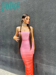 Lunivop Summer Women Maxi Formal Occasion Dress Elegant Strapless Tye Dye Slim Birthday Party