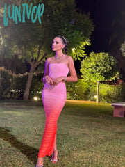 Lunivop Summer Women Maxi Formal Occasion Dress Elegant Strapless Tye Dye Slim Birthday Party