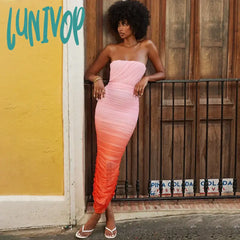 Lunivop Summer Women Maxi Formal Occasion Dress Elegant Strapless Tye Dye Slim Birthday Party