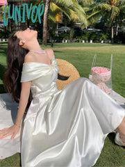 Lunivop Summer Women New Elegant Wedding White Dress Vintage A-Line Casual Midi Party Prom Vestidos