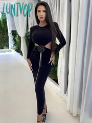 Lunivop Summer Women Sexy Mesh Ruched Flower Black Backless Maxi Long Bodycon Dress Elegant