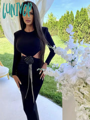 Lunivop Summer Women Sexy Mesh Ruched Flower Black Backless Maxi Long Bodycon Dress Elegant