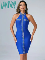 Lunivop Summer Women Sexy Tank Blue Green Black Crystal Diamonds Mini Bodycon Bandage Dress Elegant