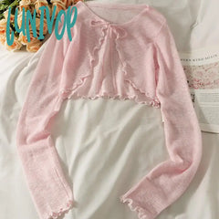 Lunivop Summer Women Thin Sunscreen Cardigan Lace-Up Knitwear Tops Female Korean Style Lantern