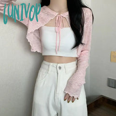 Lunivop Summer Women Thin Sunscreen Cardigan Lace-Up Knitwear Tops Female Korean Style Lantern