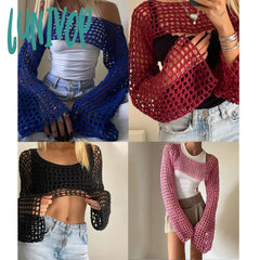 Lunivop Summer Y2K Crochet Knit Hollow Out Tops Vintage Mesh Top Grunge Clothes 2000S Aesthetic