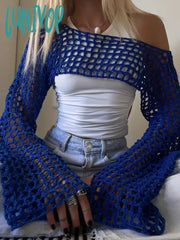 Lunivop Summer Y2K Crochet Knit Hollow Out Tops Vintage Mesh Top Grunge Clothes 2000S Aesthetic