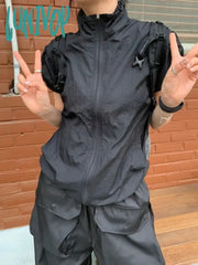 Lunivop Sun Protection Solid Thin Chic Jackets Summer Vintage Slim Stand Neck Coat Casual Zipper