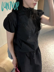 Lunivop Sun Protection Solid Thin Chic Jackets Summer Vintage Slim Stand Neck Coat Casual Zipper