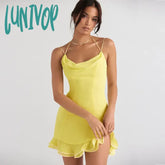 Lunivop Suninheart Summer Party Dress Yellow Mini Halter Chiffon Casual Bottom Hem Dresses For Women