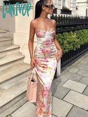 Lunivop Suninheart Summer Spaghetti Strap Floral Print Party Dresses Elegant Maxi Bodycon Wedding