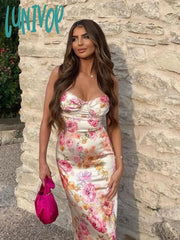 Lunivop Suninheart Summer Spaghetti Strap Floral Print Party Dresses Elegant Maxi Bodycon Wedding