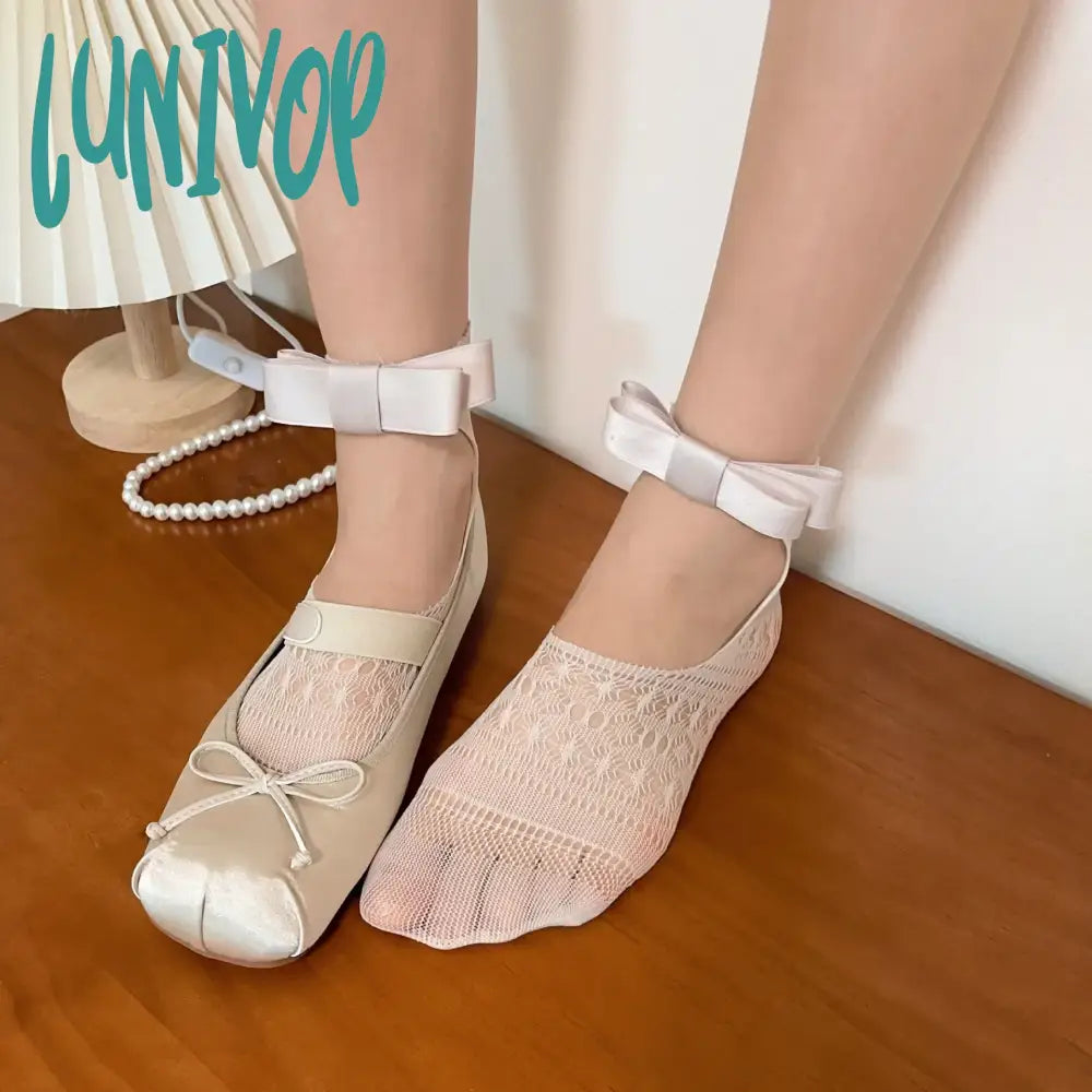 Lunivop Sweet Bow Tie Boat Socks Ballet Lolita Jk Lace Sock Japanese Y2K Summer Thin Breathable