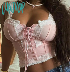 Lunivop Sweet Coquette Slip White Sexy Tops Camis Slim Korean Bow Cutecore Lace Spliced Summer Crop
