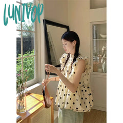 Lunivop Sweet Cute Polka Dots Shirts Women Streetwear Ruffles Flying Sleeve Blouses Summer Korean