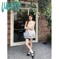 Lunivop Sweet Dot Shirts Women Elegant Bow Bandage Blouses Vintage Halter Print Tops Summer Korean