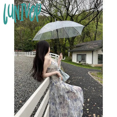 Lunivop Sweet Elegant Floral Strap Dress Women Summer Ruffles Designer Korean Party Female Vintage