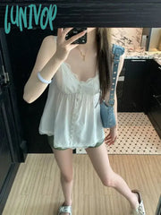 Lunivop Sweet Fashion V-Neck Lace White Camisole Tops Mujer 2024 Summer New Vest For Women Y2K