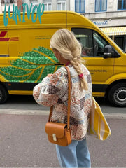 Lunivop Sweet Floral Print Women’s Cotton Jacket Chic O-Neck Long Sleeve Single Breasted Warm