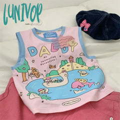 Lunivop Sweet Hand Drawn Graffiti Vest For Women 2024 Summer New O-Neck Pink Blue Tank Top Y2K