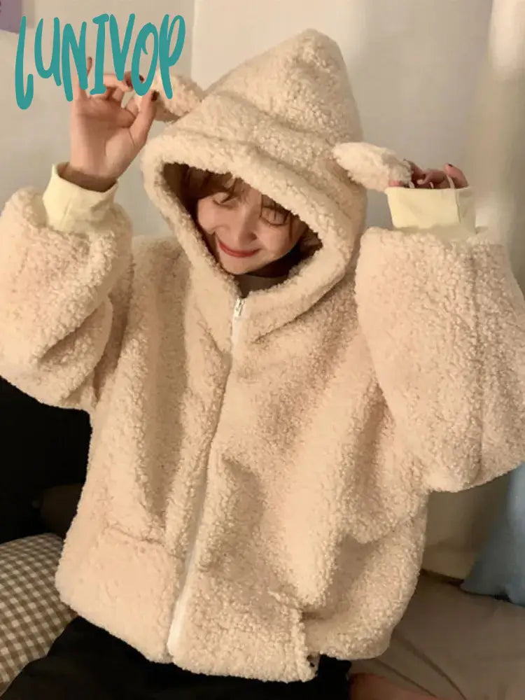 Lunivop Sweet Kawaii Bear Zip Up Hoodies Women Japanese Harajuku Cute Ear School Student Hooded