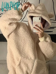 Lunivop Sweet Kawaii Bear Zip Up Hoodies Women Japanese Harajuku Cute Ear School Student Hooded