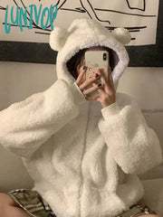 Lunivop Sweet Kawaii Bear Zip Up Hoodies Women Japanese Harajuku Cute Ear School Student Hooded