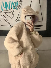 Lunivop Sweet Kawaii Bear Zip Up Hoodies Women Japanese Harajuku Cute Ear School Student Hooded
