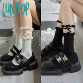 Lunivop Sweet Lolita Lace Bow Middle Tube Socks Girls Black White Jk Korean Soft Cotton Breathable