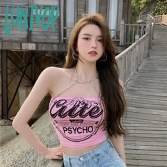 Lunivop Sweet Pink Letter Print Camisole Vest For Women Summer Sexy Off Shoulder Tank Top Y2K
