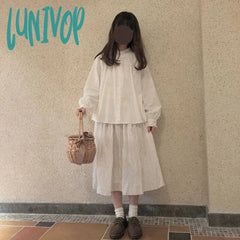 Lunivop Sweet White Shirts Women Kawaii Ruffles Lantern Sleeve Blouses Student Preppy Harajuku