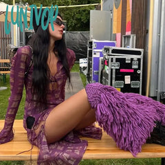 Lunivop Tassel Knitted Leg Warmers Women Y2K Purple Fashion Casual Women’s Socks 2024 New Streer