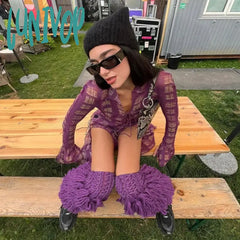 Lunivop Tassel Knitted Leg Warmers Women Y2K Purple Fashion Casual Women’s Socks 2024 New Streer