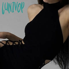 Lunivop Temperament Women Dress 2024 Spring Long Dresses Sexy Hanging Neck Hollow Out Double Split