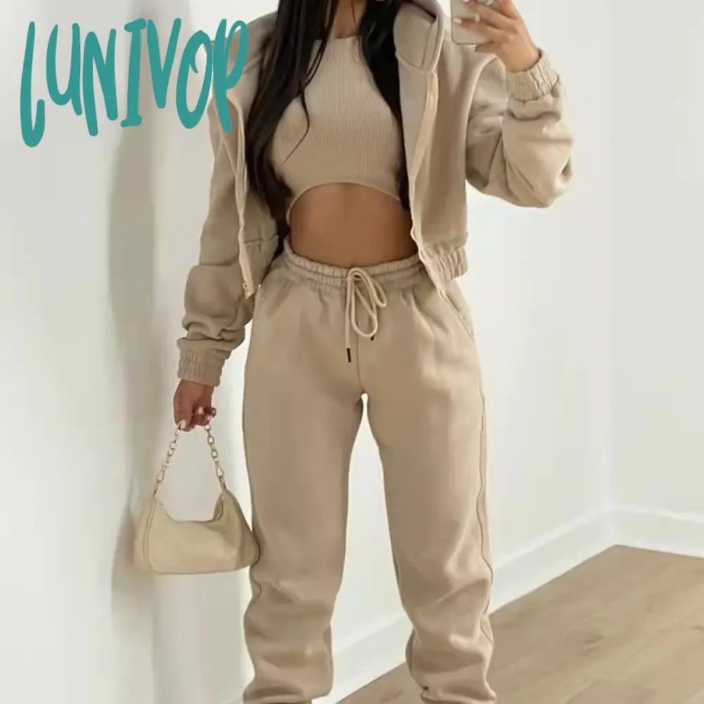 Lunivop Thick Fall Winter Clothes Drawstring Hood Sweatpants Casual Sports Wear Hoodie Joggers 3