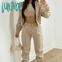 Lunivop Thick Fall Winter Clothes Drawstring Hood Sweatpants Casual Sports Wear Hoodie Joggers 3