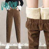 Lunivop Thick Plush Corduroy Casual Pants For Women Fashion Warm Autumn Winter Trousers High Waist