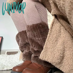 Lunivop Thickened Imitation Mink Fur Boots Leg Warmers Women Punk Plush Warm Leggings Cover Mid