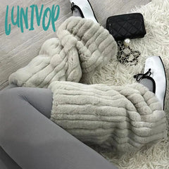 Lunivop Thickened Imitation Mink Fur Boots Leg Warmers Women Punk Plush Warm Leggings Cover Mid