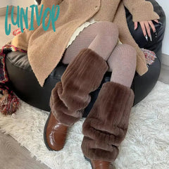 Lunivop Thickened Imitation Mink Fur Boots Leg Warmers Women Punk Plush Warm Leggings Cover Mid