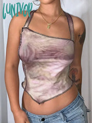 Lunivop Tie Dye Print Grunge Y2K Tank Top Women Vintage Aesthetic Back Cross Sleeveless Slim