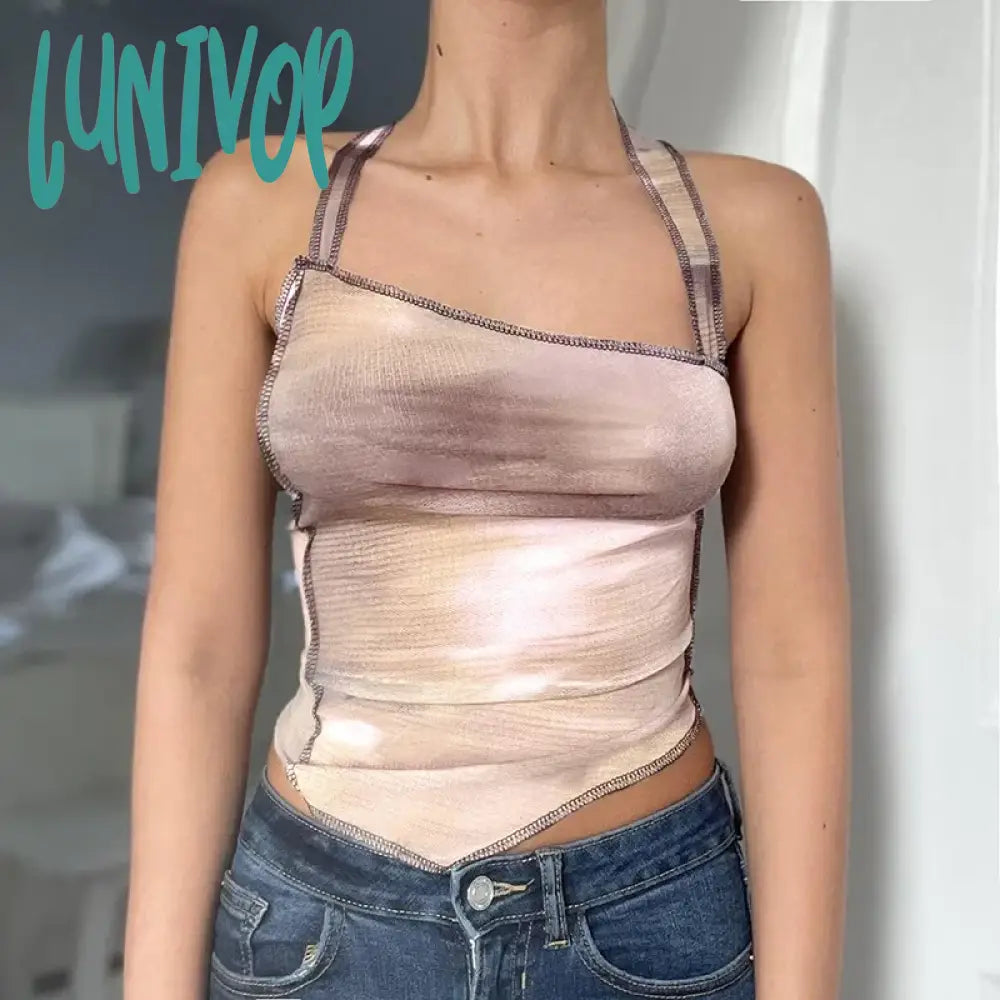Lunivop Tie Dye Print Grunge Y2K Tank Top Women Vintage Aesthetic Back Cross Sleeveless Slim