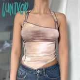Lunivop Tie Dye Print Grunge Y2K Tank Top Women Vintage Aesthetic Back Cross Sleeveless Slim