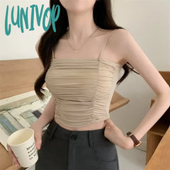 Lunivop Top Women Sexy Shirts Sleeveless Tube Tops Girls With Suspenders Lady White Camisole Padded