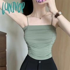 Lunivop Top Women Sexy Shirts Sleeveless Tube Tops Girls With Suspenders Lady White Camisole Padded