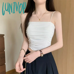 Lunivop Top Women Sexy Shirts Sleeveless Tube Tops Girls With Suspenders Lady White Camisole Padded