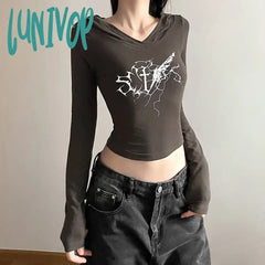 Lunivop Trendy Printed All-Match Casual Tight Sexy Hot High Street Cool Young Girl Long Sleeve
