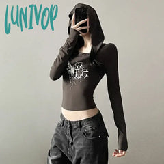 Lunivop Trendy Printed All-Match Casual Tight Sexy Hot High Street Cool Young Girl Long Sleeve