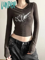 Lunivop Trendy Printed All-Match Casual Tight Sexy Hot High Street Cool Young Girl Long Sleeve